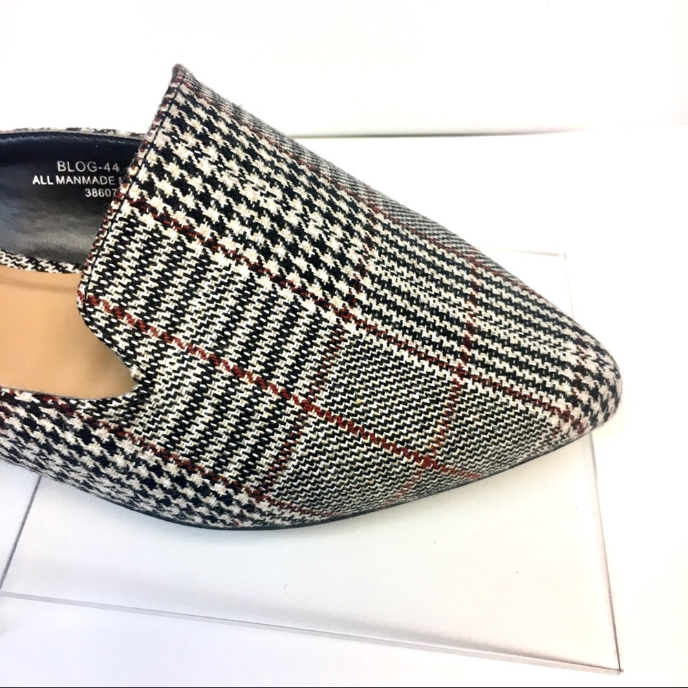 NWT Mules Glen Plaid Black/Grey Tweed Almond Toe - Picture 4 of 7